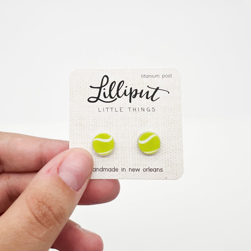 Lilliput Little Things Tiny Hypoallergenic Green Tennis Ball Studs To Wear On The Court - Game Day Jewelry - Cheering Section Accessories - New Orleans, LA