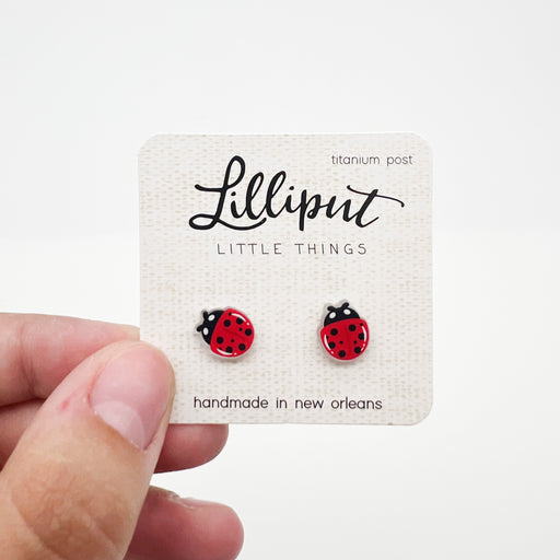 Lilliput Black + Red Ladybug Hypoallergenic Stud Earrings - Cute Summertime Bug Jewelry for Her or Children - Made in New Orleans