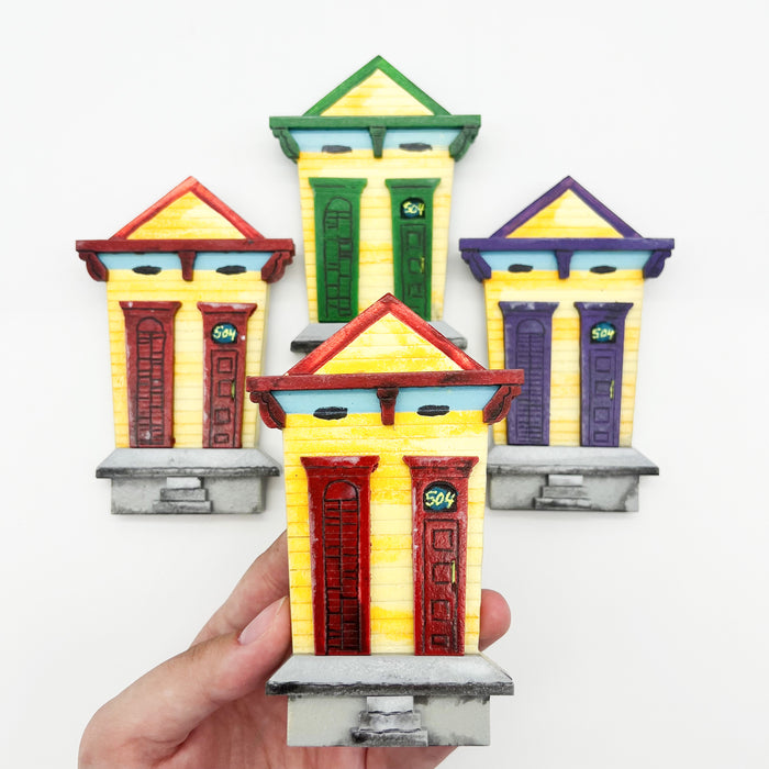 New Orleans Artist Classic Shotgun Houses Magnet - Small Magnetic Decoration for Gifting - New Orleanians - Cute + Fun Souvenier - Colorful One Of A Kind Local Art