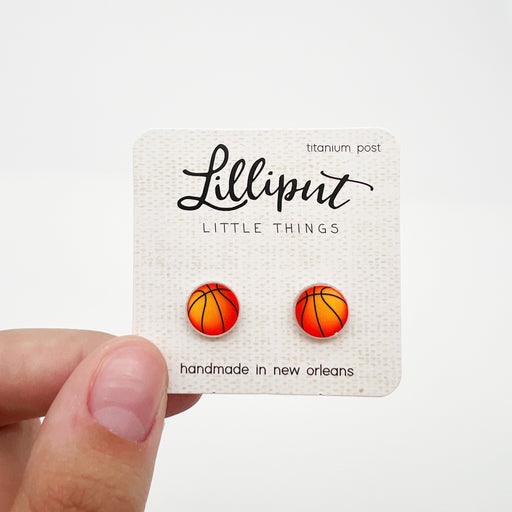 Lilliput Little Things at Home Malone NOLA Cute Small Basketball Studs - Hypoallergenic Jewelry - Sports Cheering Section Gameday 