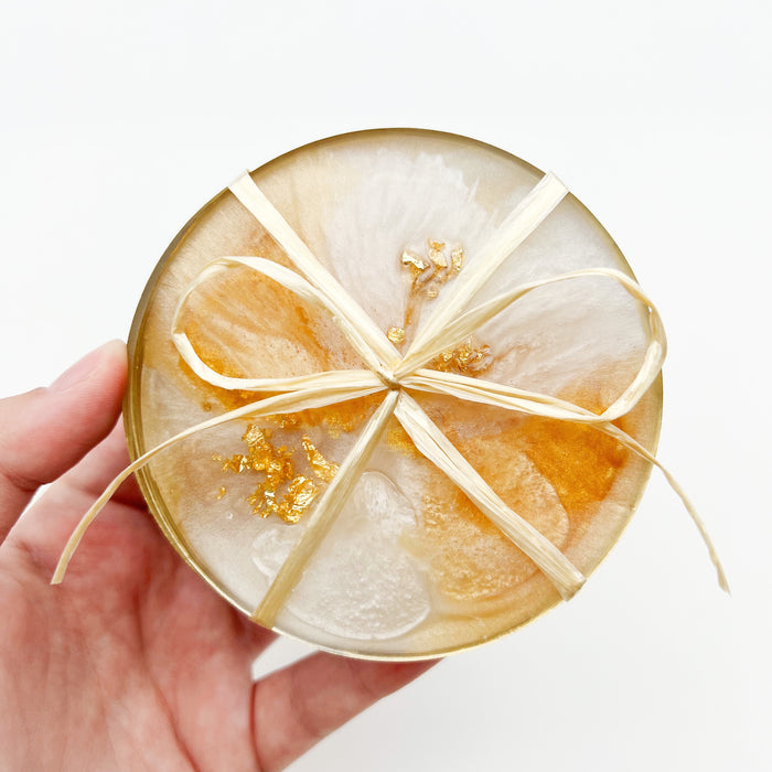 On The Rocks Perfectly Round Geode Coaster in Gold - Pretty Kitchen + Bar Decor - One of a Kind Set of 4 Table Coasters - Best Place To Shop Local in New Orleans, LA