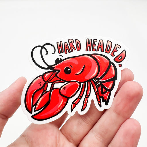 Home Malone Designs Vibrant Bright Red Southern Hard Headed Funny Crawfish Crayfish Sticker - Animated Cute, Stubborn Crawfish Waterproof Decal - Gift Ideas for The Stubborn Friend - Designed in New Orleans, LA