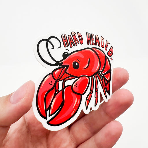 Home Malone Designs Vibrant Bright Red Southern Hard Headed Funny Crawfish Crayfish Sticker - Animated Cute, Stubborn Crawfish Waterproof Decal - Gift Ideas for The Stubborn Friend - Designed in New Orleans, LA