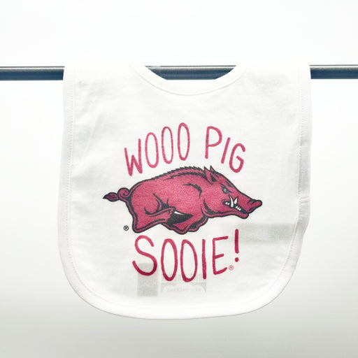 University of Arkansas Razorbacks Wooo Pig Sooie! Baby Bib Southern College Little Fans