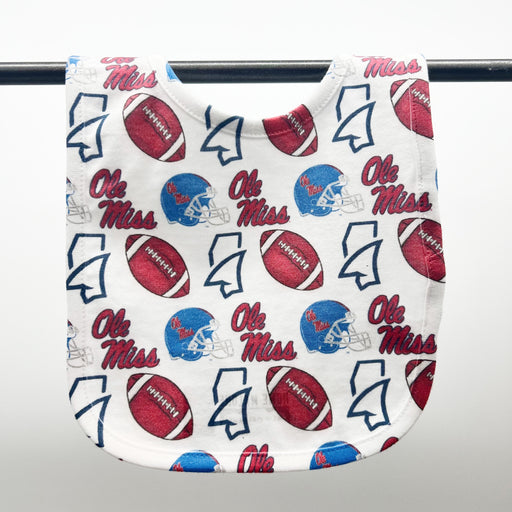 University of Mississippi State Ole Miss Hotty Toddy Football Blue + Red Southern College Holiday Time Gift Idea Guides Baby Bib