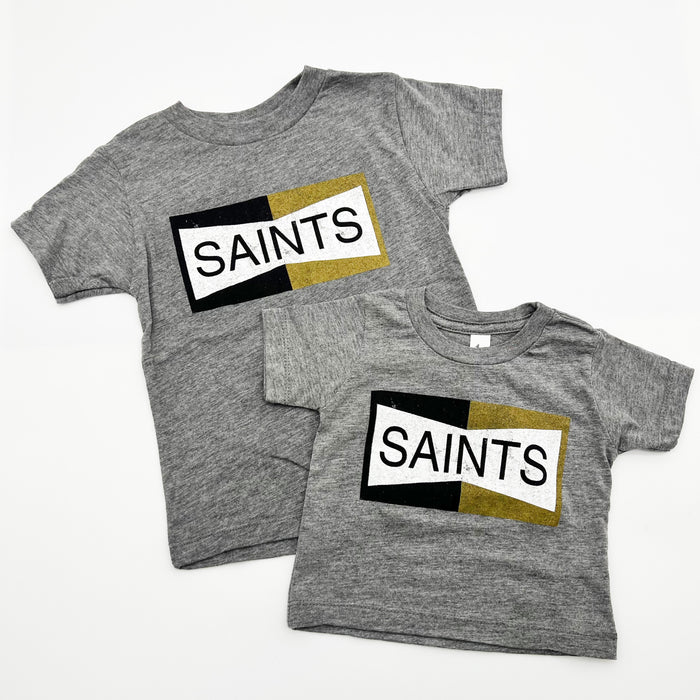 Cute Toddler + Child Two Toned Black and Gold Saints Gameday Shirt