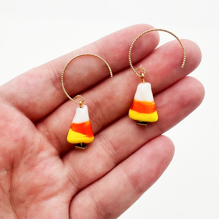 Candy Corn Clay Hoop Earrings