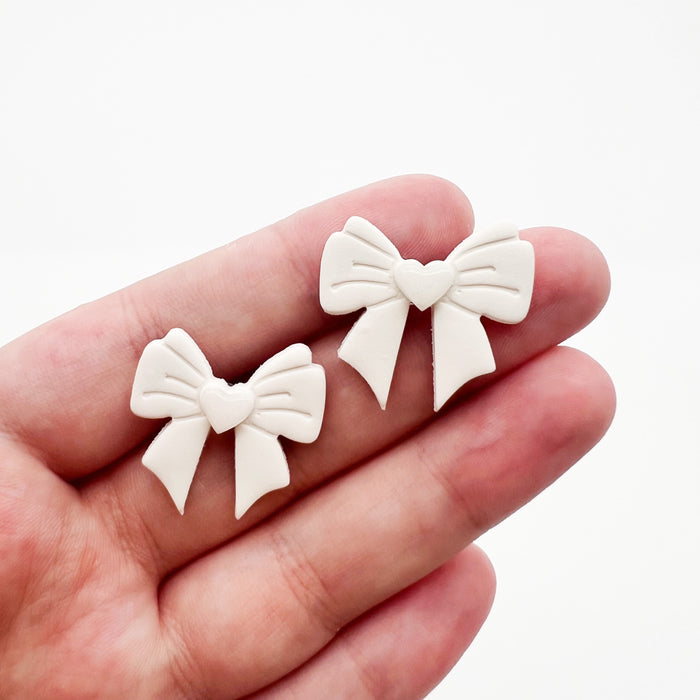 White Bow Clay Stud Earrings