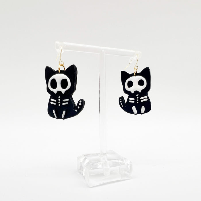 Betty Bones Skelly Cat Clay Earrings