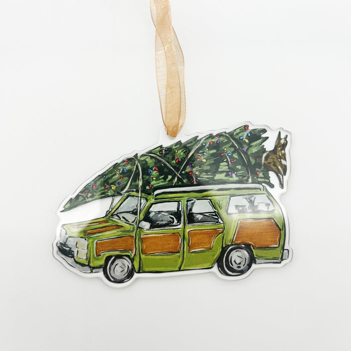 Acrylic Christmas Tree Station Wagon Ornament