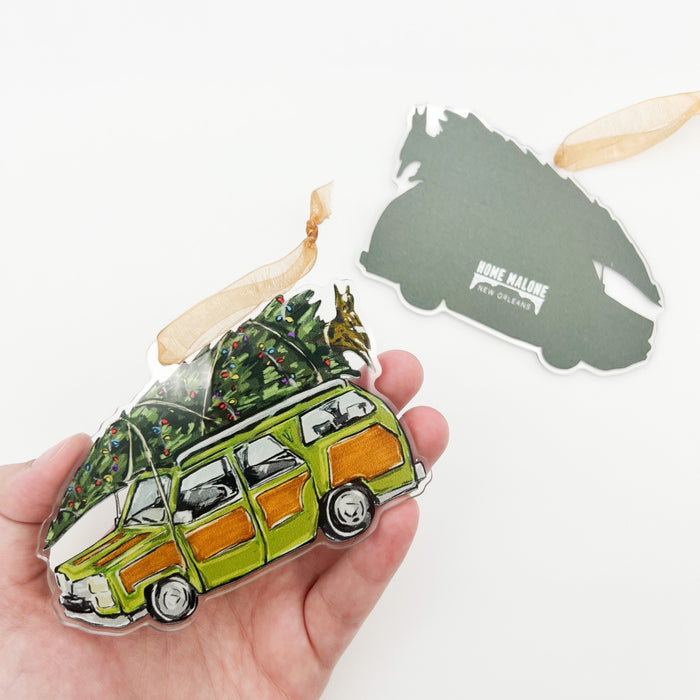 Acrylic Christmas Tree Station Wagon Ornament