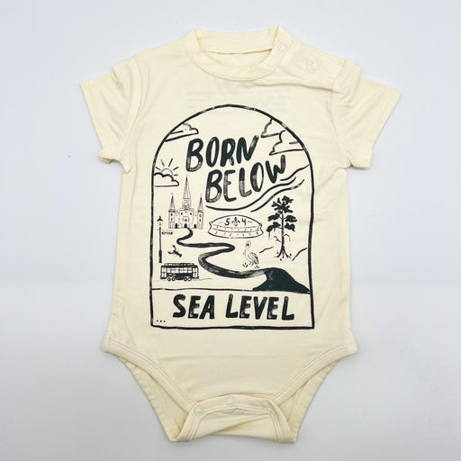 Born Below Sea Level New Orleans Baby Onesie Cute Super Soft Yellow and Black 