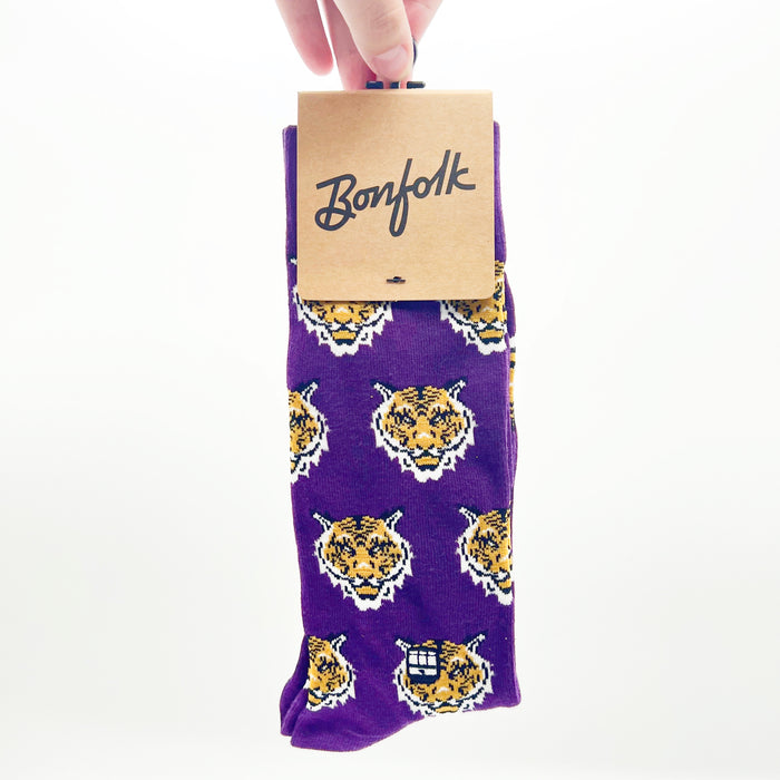 Bonfolk Purple Tiger Louisiana State University LSU Unisex Socks - New Orleans Baton Rouge Louisiana - Alumni Gameday Geaux Tigers