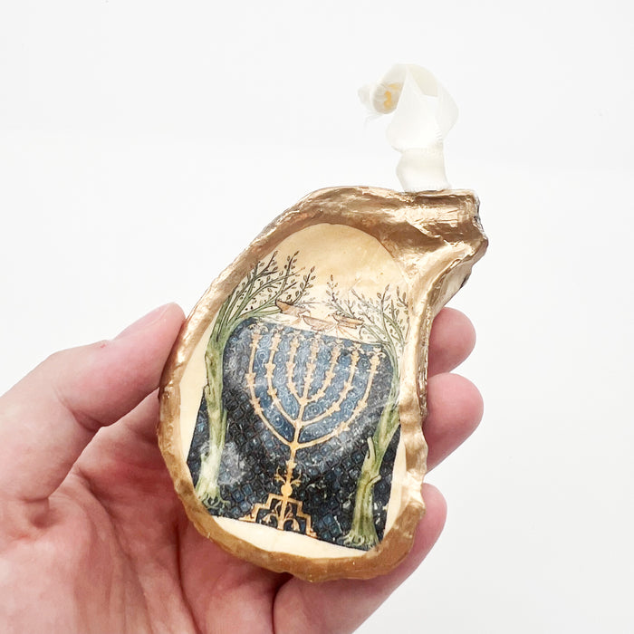 Holiday Hanukkah Menorah Oyster Shell Ornament