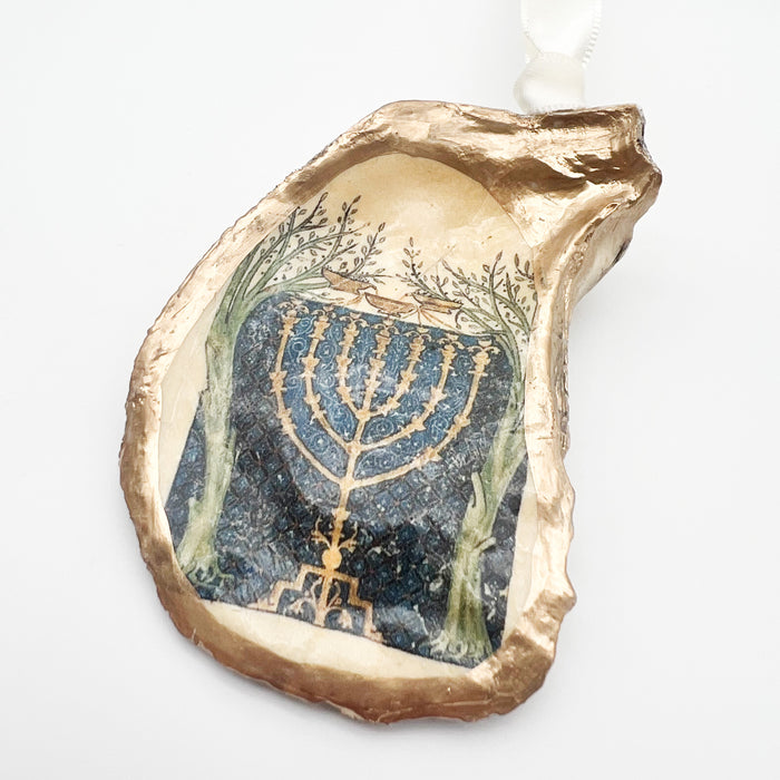 Holiday Hanukkah Menorah Oyster Shell Ornament