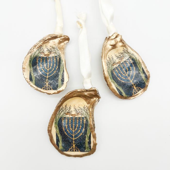 Holiday Hanukkah Menorah Oyster Shell Ornament