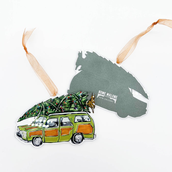 Acrylic Christmas Tree Station Wagon Ornament