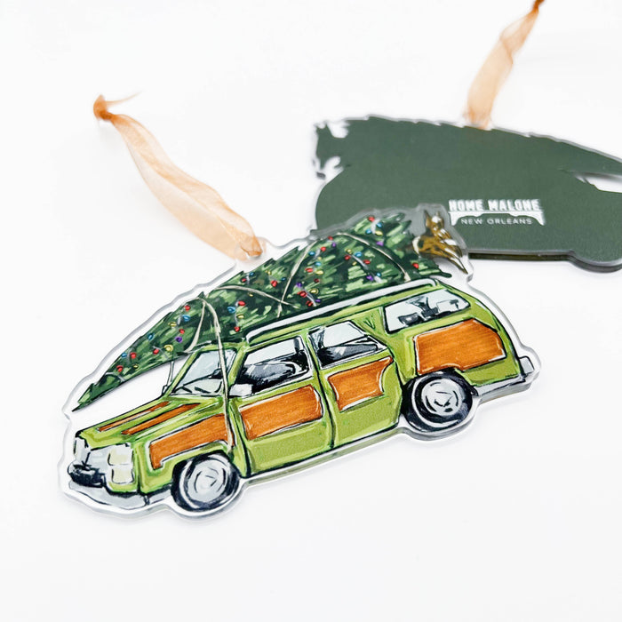 Acrylic Christmas Tree Station Wagon Ornament