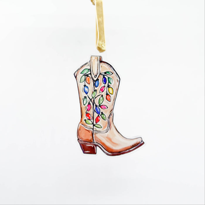 Acrylic Holiday Cowboy Boot Ornament