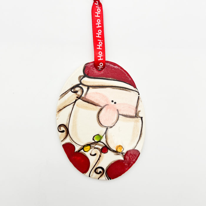 Ceramic Oval Santa Lights Ornament