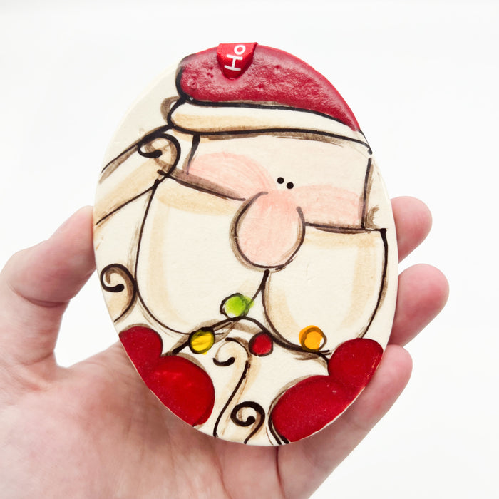 Ceramic Oval Santa Lights Ornament