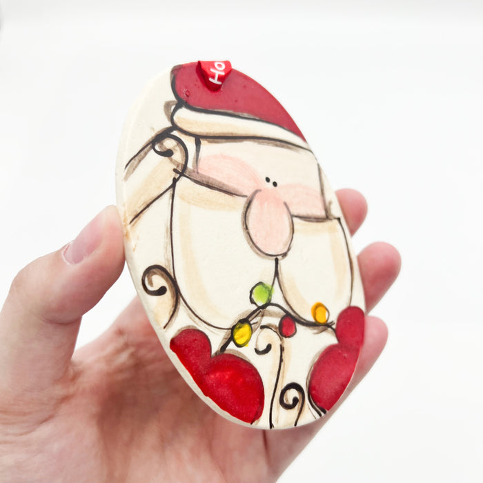 Ceramic Oval Santa Lights Ornament