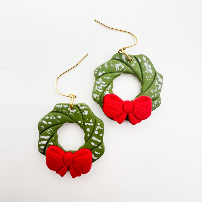 Bow Wreath Clay Earrings