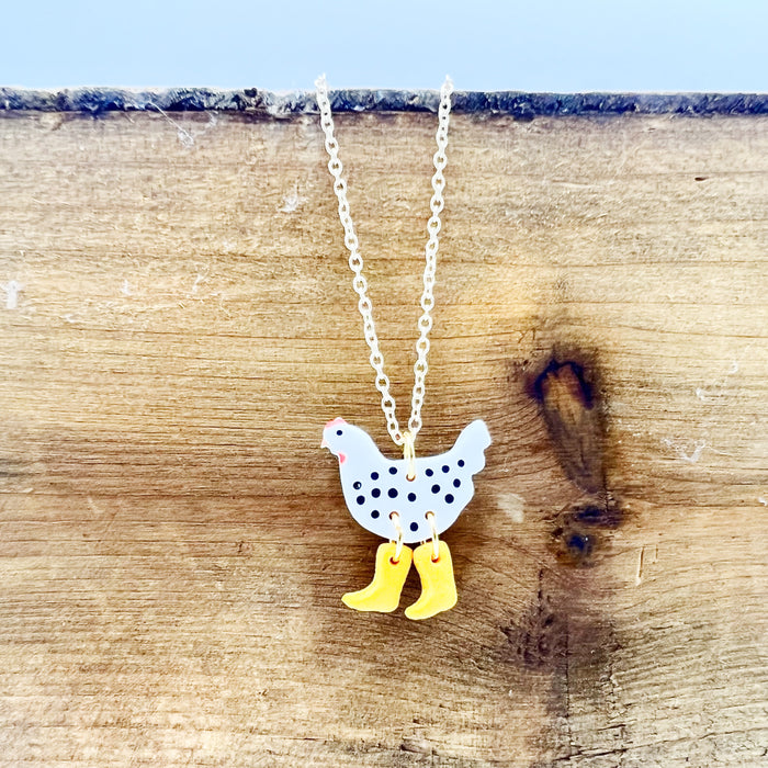 Chicken in Rainboots Necklace