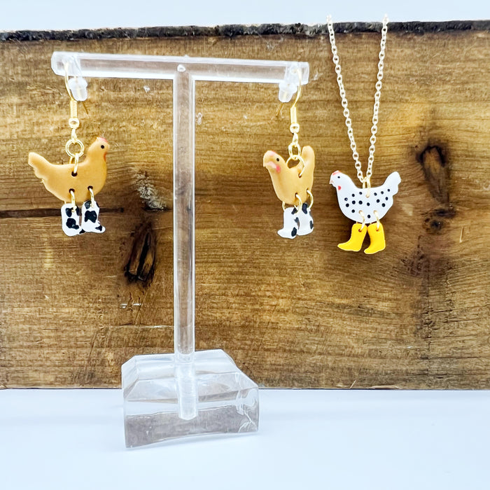 Chicken in Rainboots Necklace