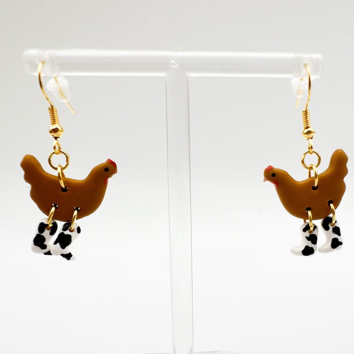 Cowboy Boot Chicken Earrings