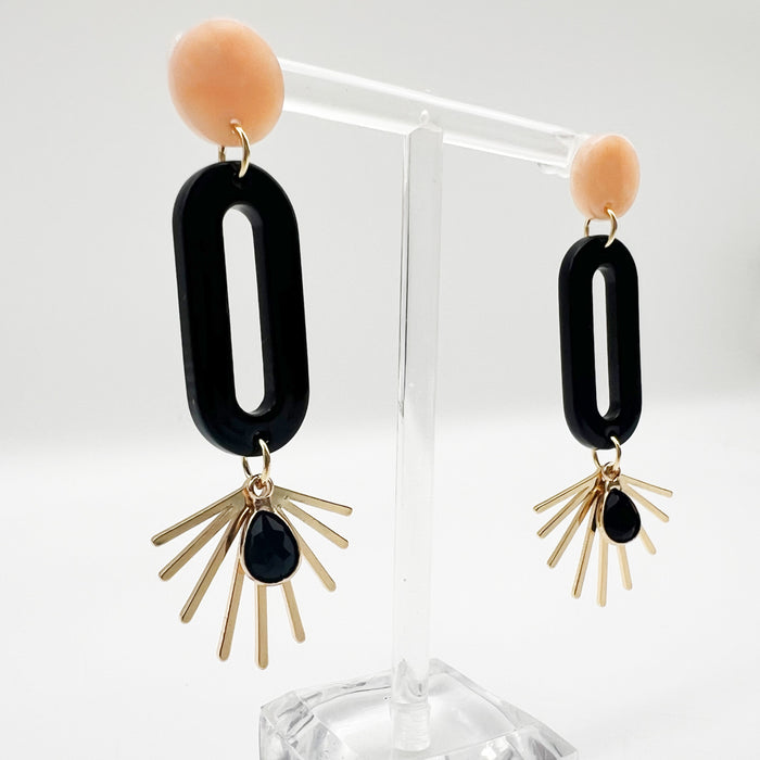 Black Oval Resin Starburst Earrings