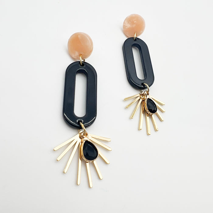 Black Oval Resin Starburst Earrings