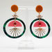 Fun Glam Colorful Jade green hoop gold plated sun burst with red jewel statement piece earrings