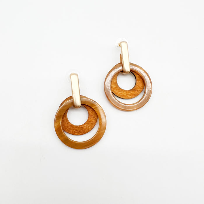 Natural Tan Layered Circle Statement Earrings