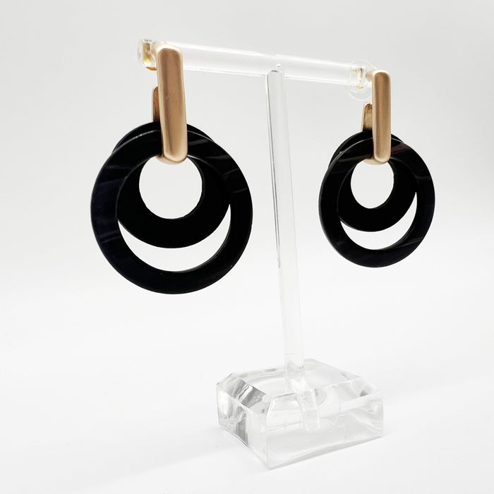 Black Layered Circle Statement Earrings