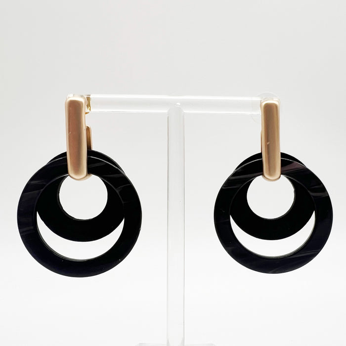 Black Layered Circle Statement Earrings