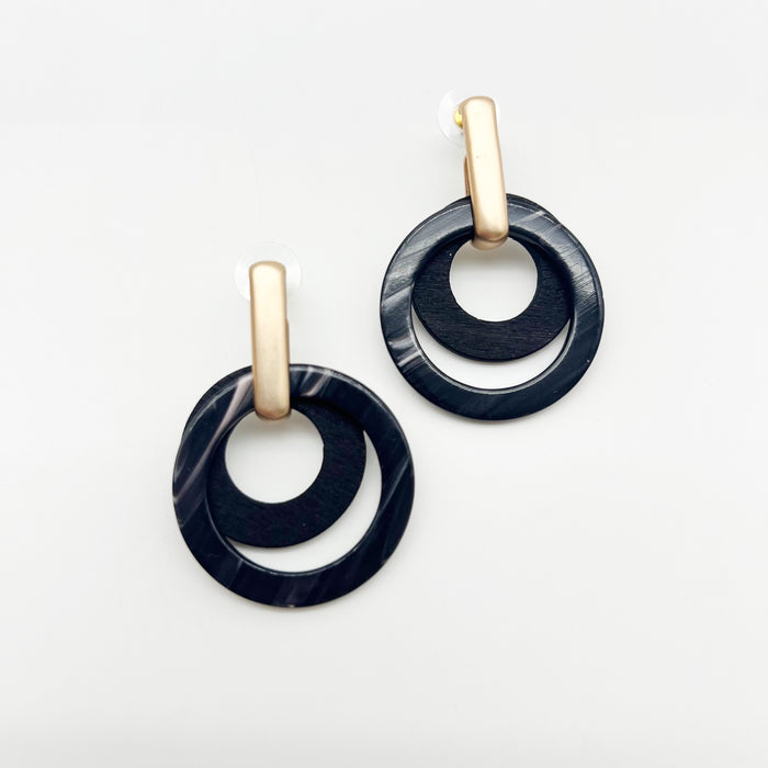 Black Layered Circle Statement Earrings