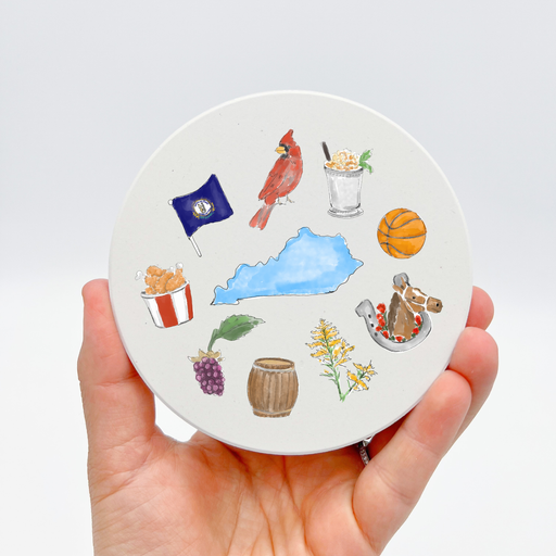 Home Malone New Orleans Kentucky State Icons Stoneware Coaster - Monarch Butterfy, KFC Chicken, Cardinal, Basketball, Kentucky Derby Fun Cute Home Decor KY