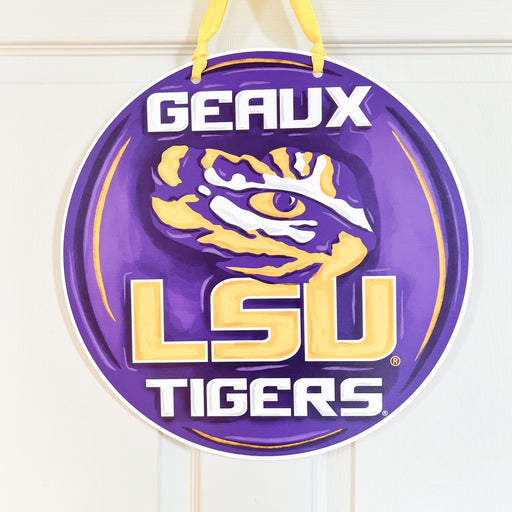 Louisiana State University Licensed LSU Tigers Geaux Tigers Purple & Gold Door Hanger Gameday Must Have