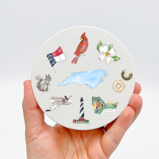 Home Malone New Orleans North Carolina Coaster Stoneware - Cape Hatteras Lighthouse, Squirrel, Wright Brothers, Cardinal, Krispy Kreme Donuts, Dogwood Flowers - NC Fun Tourist Blue Ridge Mountains