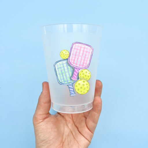 Home Malone Pickleball Party Cups Set of 6 Pastel Pink and Blue Gingham Paddles with Neon balls Cute New Designs Trendy