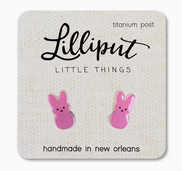 Pink Marshmallow Bunny Stud Earrings