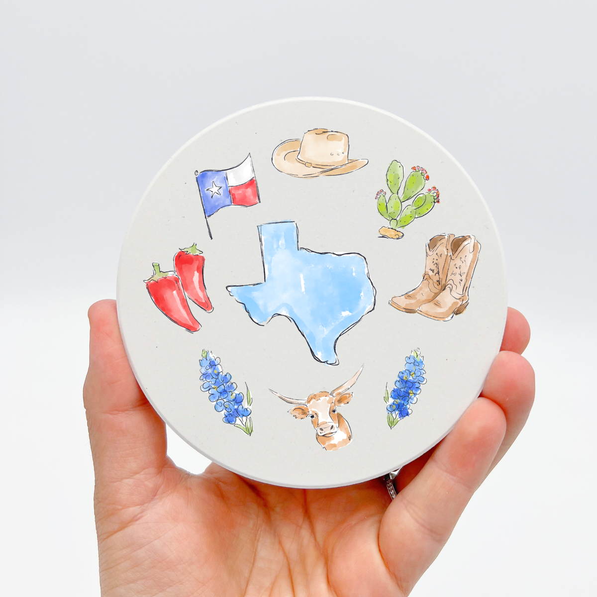 Texas Icons Coaster - Stoneware Easy Gifting Ideas TX Longhorns ...