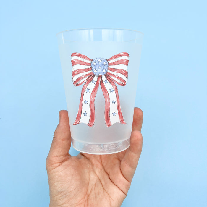 Home Malone Designs Patriotic Coquette Bow for Independence Day Fourth of July Red White + Blue Set of 6 Party Cups - Summer Celebration Pool Party NOLA