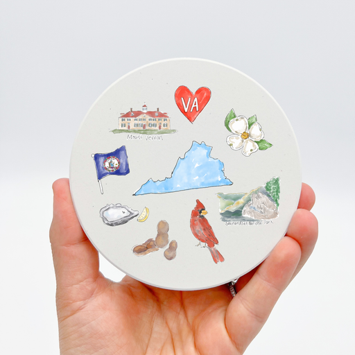 Home Malone New Orleans Virgina State Icons Stoneware Coaster - Mount Vernon, Peanuts, Cardinal, Oysters, Lovers, Dogwood Flowers - State Favorites - New Homeowners Gift Ideas VA Cute Home Decor