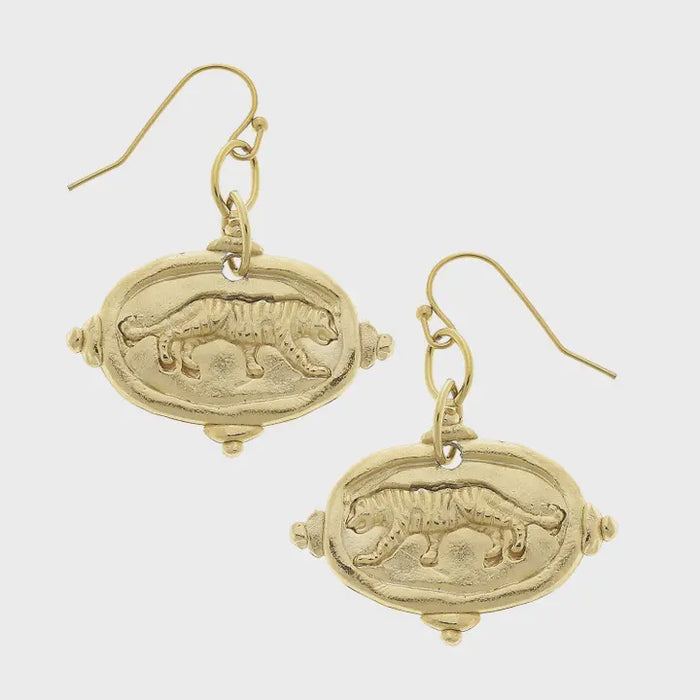 Gold Tiger Stamp Earrings