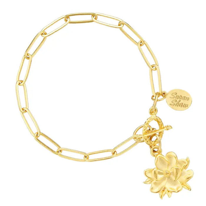 Gold Magnolia Paperclip Bracelet Gift Ideas for Her - Made in USA 