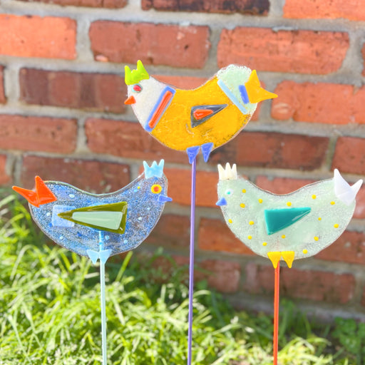 Unique fused glass, garden stake, colorful chicken, outdoor spring decoration