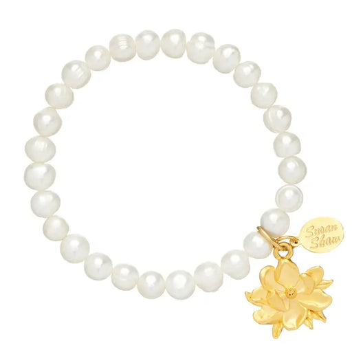 Pretty Freshwater Pearl Stretch Magnolia Bracelet Gold Detailing Southern Made Gift Ideas for Her