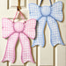Home Malone Double Sided Gingham Pink or Blue Colorful Door Hanger for Gender Reveal or baby shower // Spirngtime Coquette Bow Trend // Home + Garden Decor Wreaths // Cute + Fun // Made in New Orelans